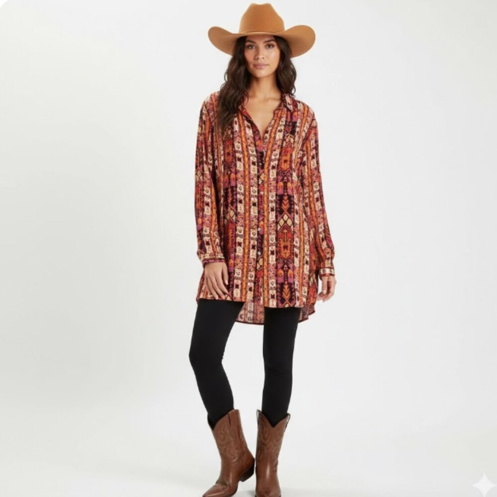 NEW Jane and‎ Delancey Ultra Soft Aztec Boho Print Button Down Tunic size XL
